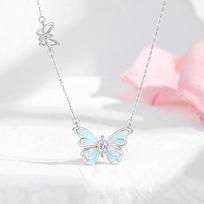 Tichia S925 Sterling Silver Luminous Enamel Butterfly Necklace for Women - Original Design Clavicle Chain 925 Silver white