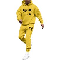 Men's Printed Hooded Sweatshirt And Sweatpants Casual Sports Suit M geltona