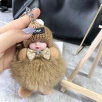 Miegančio kūdikio raktų pakabukas Mielas minkštas pūkuotas pliušinis lėlės raktų pakabukas Moterų mergaičių krepšiai pakabukas kuprinės priedai Dovanos chaki