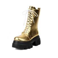 Women's Cross-Strap Martin Boots - Round Toe, Thick Sole, Height-Boosting, Waterproof Platform, Leather, Sizes 35-44 35 auksas