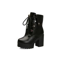 Women's Height-Boosting Martin Boots, Chunky Heel, Lace-Up, Waterproof, Thick-Sole Ankle Boots, Versatile High-Heeled Autumn/Winter Boots 36 Thickened with Fur - Contact in Advance black