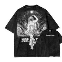 Japanese Anime Attack on Titan T-shirt Vintage Y2k Washed Oversized T Shirt Men Clothing Summer Short Sleeve Tops M gray