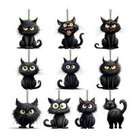 10/20Pcs Halloween Black Cat Hanging Decoration Indoor Outdoor Car Rearview Mirror 2D Flat Acrylic Kitten Hanging Ornament Pendant 1 Set black