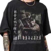 Retro piratinio stiliaus Resident Evil marškinėliai iš 1990-ųjų Leon Kennedy Unisex Retro Resident Evil tema Street Y2K laisvalaikio viršutiniai drabužiai M gray