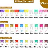300pcs   Assortment Kit Plug-in Blade  with 2 Circuit Testers Storage Box for Car Truck SUV RV Marine Boat 3A 5A 7.5A 10A 15A 20A 25A 30A 35A 40A white