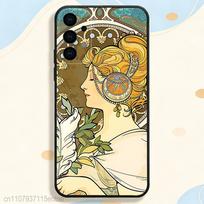 ART Alphonse Mucha telefono dėklas Samsung S26 S24 S22 S25 Ultra S9 S20 FE S23 Plus S10 S21 Atsparus smūgiams Funda dangtelis SamsungS26PLUS beige