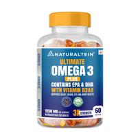 NATURALTEIN Ultimate Omega-3 plus Fish Oil 1250mg Triple Strength Softgel Capsules with vitamin D3 and E | 450mg EPA & 300mg DHA in Triglyceride