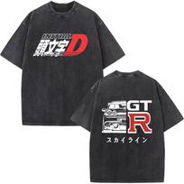 Initial D AE86 JDM Drift T-Shirt Vintage Washed Cotton Graphic Tee Men Unisex Oversized Crew Neck Short Sleeve Retro Streetwear Top Car Merch Gift M gray