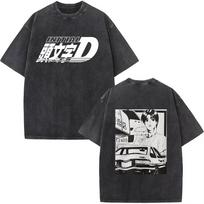 Initial D AE86 JDM Drift T-Shirt Vintage Washed Cotton Graphic Tee Men Unisex Oversized Crew Neck Short Sleeve Retro Streetwear Top Car Merch Gift XXL gray
