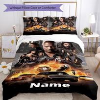 3pcs Custom Name Fast & Furious Bedding Set Duvet Cover Closure Includes 1 Duvet Cover & 2 Pillowcases, Soft and Comfortable for All Seasons. 135cmx200cm black
