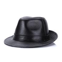 Vyriška avikailio odos fedoros skrybėlė rudeniui ir žiemai XXL (57-58cm) black