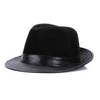Vyriška avikailio odos fedoros skrybėlė rudeniui ir žiemai XXXL (59-60cm) black