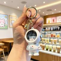 Influencer Style Bell Bear Astronaut Keychain Pendant with Light - Cute for Couples beige
