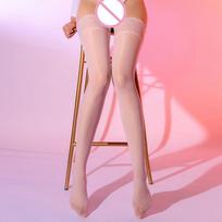 Women's High-Density Glossy Silicone Peacock Lace Stockings Thigh-High Socks pink