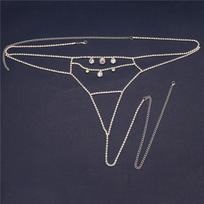 Sexy Luxury Crystal Bra Thong Beach Fun Bikini Body Chain Set gold plated gray