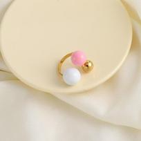 Candy Color Enamel Open Ring Adjustable Droplet Ball Shape Fashion Jewelry for Valentine's Day Gift F beige
