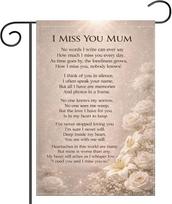 Memorial Garden ag 12x18 Inch I Miss You Mom Poem White Roses Lilies Polyester Outdoor Remembrance Sympathy Gift for Loss  GGO 12x18inch beige