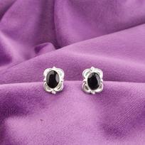 Oval Black Onyx Gemstone Push Back Stud Root Chakra Earrings Jewelry 925 Silver EE-149-6 pink