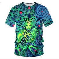 Vasaros Spalvingi Trippy Spaudos Marškinėliai Apvalia Kaklo Iškirpte Trumpomis Rankovėmis Oversized Harajuku Unisex Marškinėliai Vyrams ir Moterims S blue