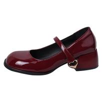 Fashion Women Red High Heels Mary Jane Shoes Female 2025 Spring New Round Toe Chunky Platform Pumps Woman Pu Leather Gothic Single Shoes 34 bordinė