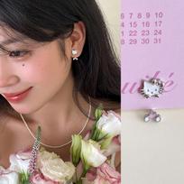 Sweaty Mini Kitten Two-Way Stud Earrings Silver