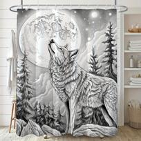 1pc Majestic Wolf Howling at Moon Art Print Shower Curtain - Polyester, Digital Print, All-Season, Machine Washable, Partially 150x180cm59x71in white