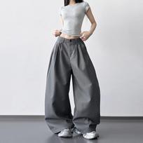 Spring 2026 Fashion: Women's High-Waisted Lazy Style Wide-Leg Khaki Pants Gray Long gray