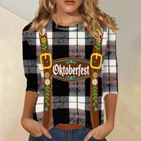 Moteriškas laisvalaikio marškinėlis su trim ketvirčiais rankovėmis, Oktoberfest spaudiniu, apvalia iškirpte. Lengvas, patogus, marškinėlis Oktoberfest šventei XXXL black