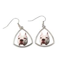 Amerykański Pitbulterier, Pit Bull, American Pit Bull Terrier, Pitbul, Apbt -Kolczyki Ze Zdjęciem I Napisem Geometryczne Pies Art-Dog white