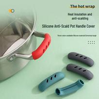 Silicone Heat-Resistant Wok Handle & Pot Cover with Anti-scalding Grip Red Pair gray
