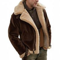 Sandėlyje Europos ir Amerikos avikailio vyriškas zomšos paltas - Retro šilta žiemos striukė 4XL beige
