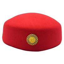 Formal Beret Airline Stewardess Hat Pillbox Hat Marching Band Hat Air Hostesses Caps  Themed Party Red with badge red