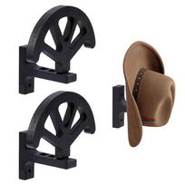 1set 2pcs Wooden Wall-mounted Cowboy Hat Storage Rack Fan Shape Black 90x148x135mm black