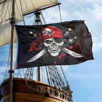 91,44x152,4 cm Piratų vėliava - Dvispusis Jolly Roger dizainas su raudonu bandana ir sukryžiuotais kaulais, 100% poliesterio pluoštas, sutvirtinti dygsniai, 2 žalvariniai G 60x90cm black