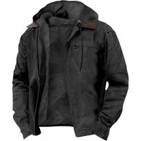 Men's Solid Color Fleece Lined Hooded Cotton Jacket Zip Pocket Casual Winter Coat For European American XXXL juoda