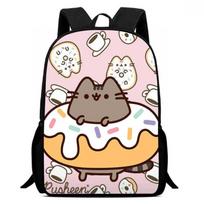 Pusheen Cat Kids Backpack Oxford Fabric Breathable Durable Lightweight School Bag For Elementary Students 04 gray