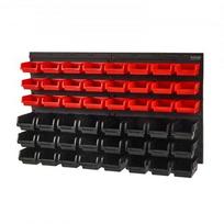 Sandėliavimo dėžių stovas, 48 dėžių sieninis organizatorius, 95x54,2x17,2 cm, juoda/raudona, plastikas