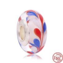 Spalvingas Murano stiklo karoliukas Gėlė Širdis Burbulas Lapai Pakabukas Tinka Apyrankei 100 % 925 Sterlingų Sidabras Moterų Papuošalai white
