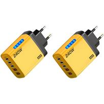 240W Greitasis įkroviklis PD USB įkroviklis Greito telefono įkrovimo adapteris 5 prievadai Sieninis adapteris ES kištukas EU plug yellow