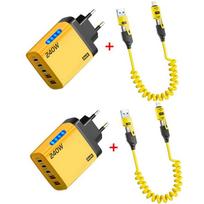 240W Greitasis įkroviklis PD USB įkroviklis Greito telefono įkrovimo adapteris 5 prievadai Sieninis adapteris ES kištukas EU plug yellow