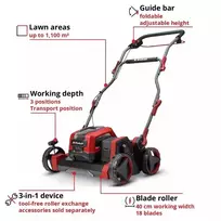 Akumuliatorinis vejos aeratorius EINHELL GP-SC 36/40 Li BL-Solo, juodas, raudonas
