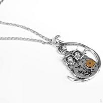 Alloy Steampunk Rhinestone Gears Charm Pendant Chain Necklace Silver gray