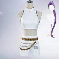 Rumi Mira Zoey White Singing Suit Women Girls Halloween Party Role Playing Outfit Cosplay Costume Wig for Adult Children Child 150 white
