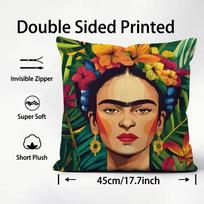 F-Fridas Painting Art Fashion Cushion Cover Plush Fabric Soft Double-Sided Printed Sofa Warm Winter Home Child Gift Pillow Case Peach skin 18*18(CM)-1Pcs beige