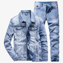Spring Autumn Two Piece Denim Set for Men Smoky Gray Slim Long Sleeve Denim Jacket Plus Jeans Fashion Couple Casual Denim Suit XXXXXL gray
