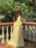 Ruffle Sling V-Neck Sexy Irregular Fairy Dress Show Party Beach Vacation L geltona
