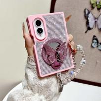 Case for Samsung Galaxy Z Fold 8 Ultra 7 6 5 4 3 with Kickstand & Detachable Crystal Beaded Wrist Strap Shockproof Bling Cover Phone Bumpers for Samsung Z Fold5 rožinė