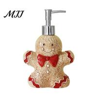Countertop Lotion Bottle Christmas Ceramic Soap Dispenser, Gingerbread Man House Bear Liquid Hand Decorative Container, Refillable Shower Gel A beige