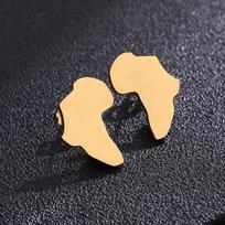 European & American Fashion African Map Gold Stainless Steel Earrings auksas