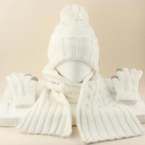 Kids Winter Warm Knitted Set Pom‑pom Hat Scarf Gloves 3‑Pcs Set Or Single Beanie Hat Windproof Ear Protection For Boys Girls Cold Weather Outdoor Hat circumference (50-55cm) balta